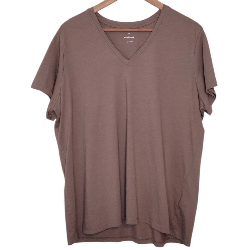 Everlane Men's Brown Organic Cotton Casual V-Neck Short Sleeve Shirt Size XXL